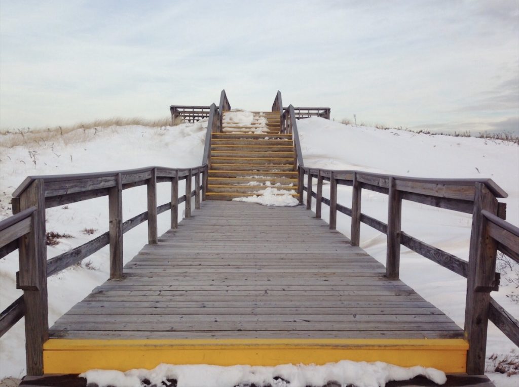 Snow covered beach in Massachussettes