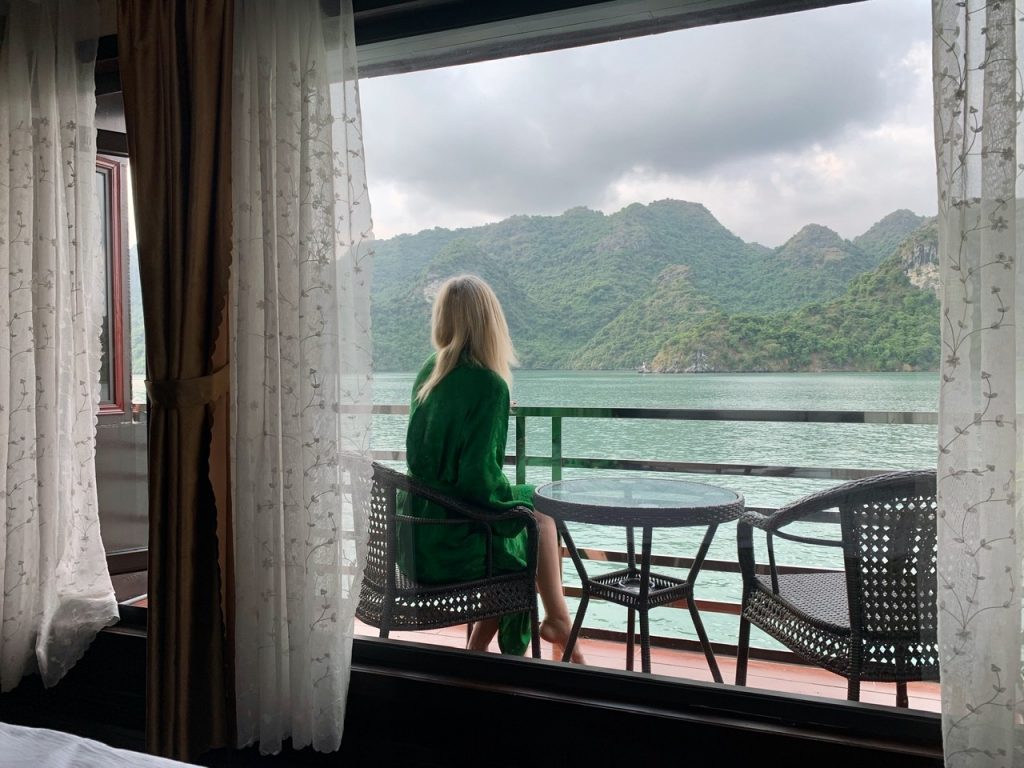 Halong Bay Boat cabin balcony - Pandora Cruise.