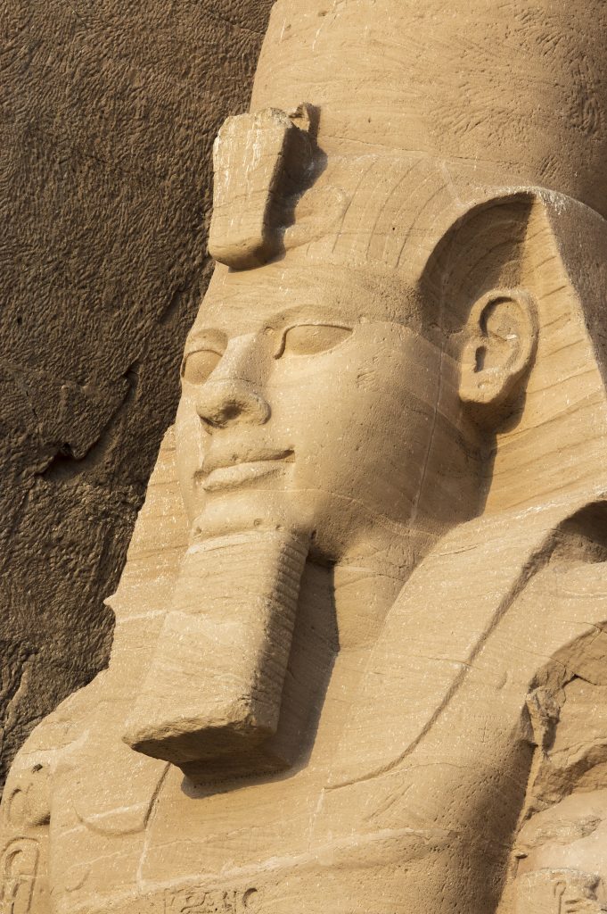 Close up if the Statue if Ramsses II at Abu Simbel. 