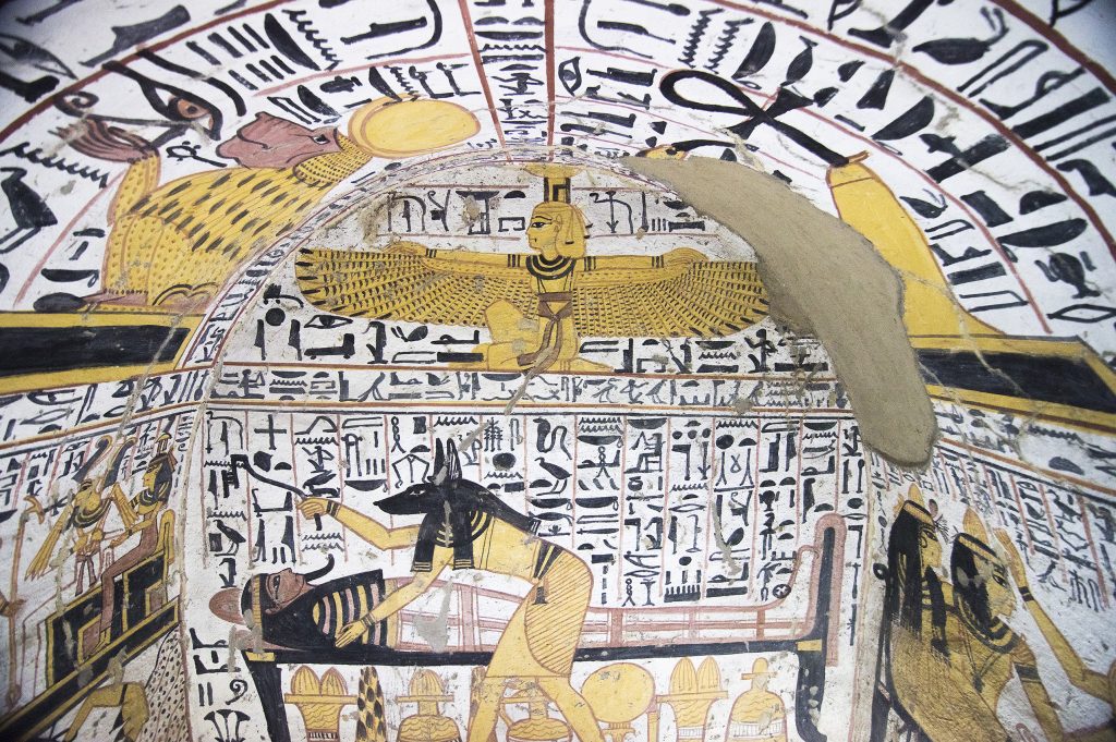 Tomb of the Workers detail with hieroglyphics on the ceiling. 