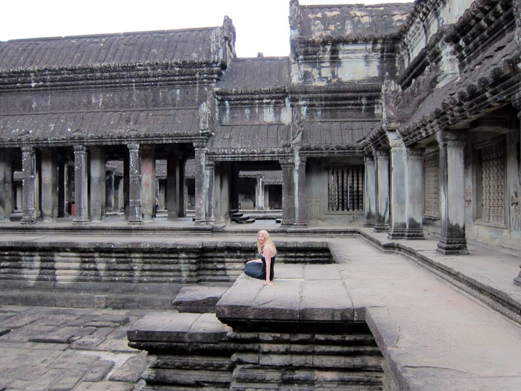 The inside of the Angkor Wat Temple in Cambodia. 