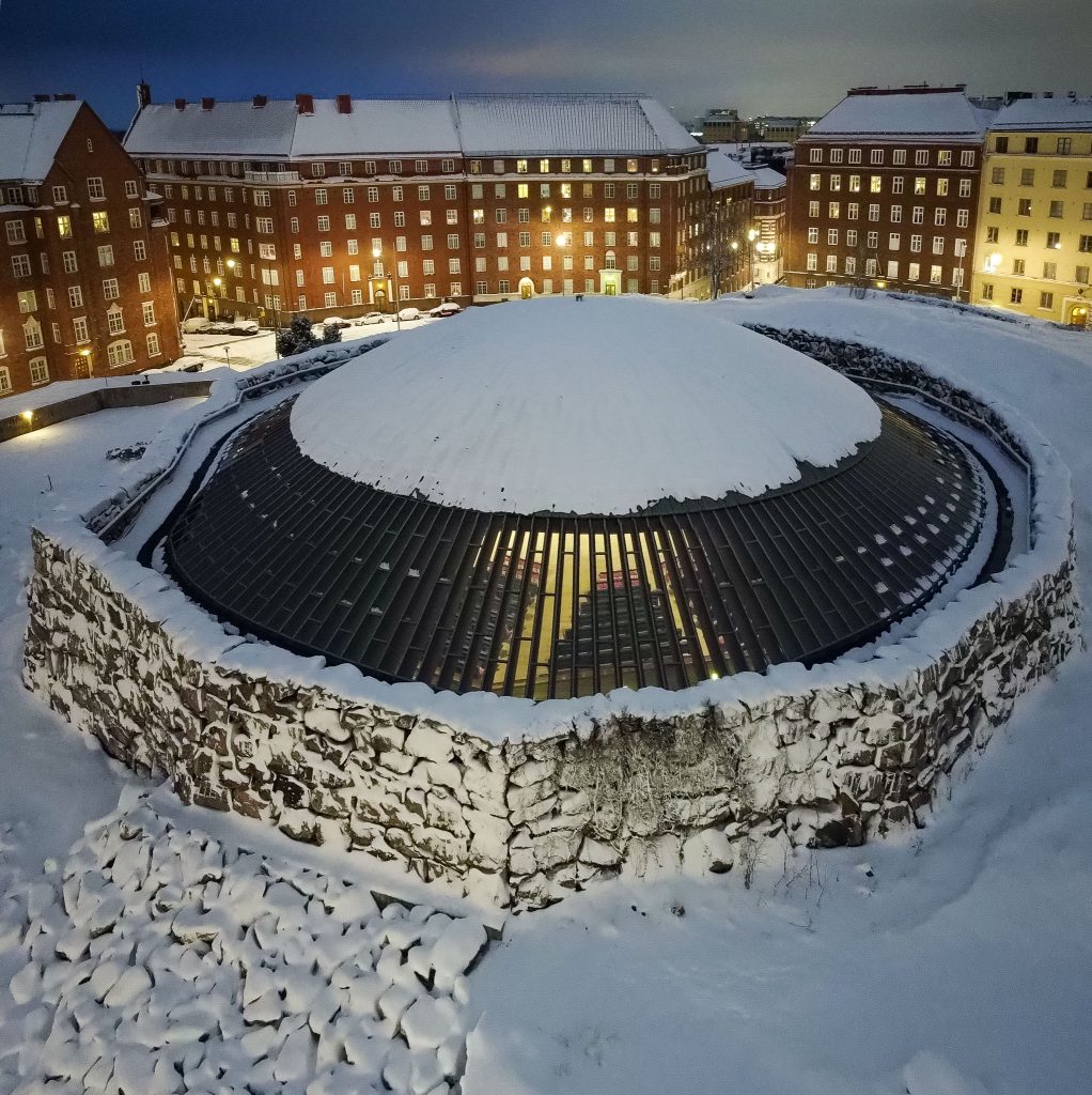 Top view of the snow covered Temppeliaukio Church The Rock Church In Helsinki

Photo by Sofie von Frenckell