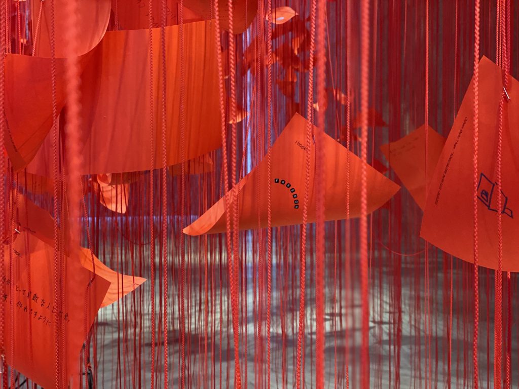 Red letter details from the Chiharu Shiota exhibition at Koenig Galerie (KÖNIG GALERIE) in Berlin.