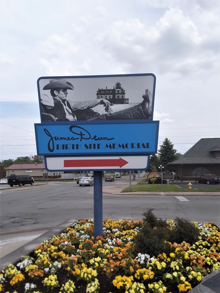 Entrance sign to the James Dean Birth Site Memorial